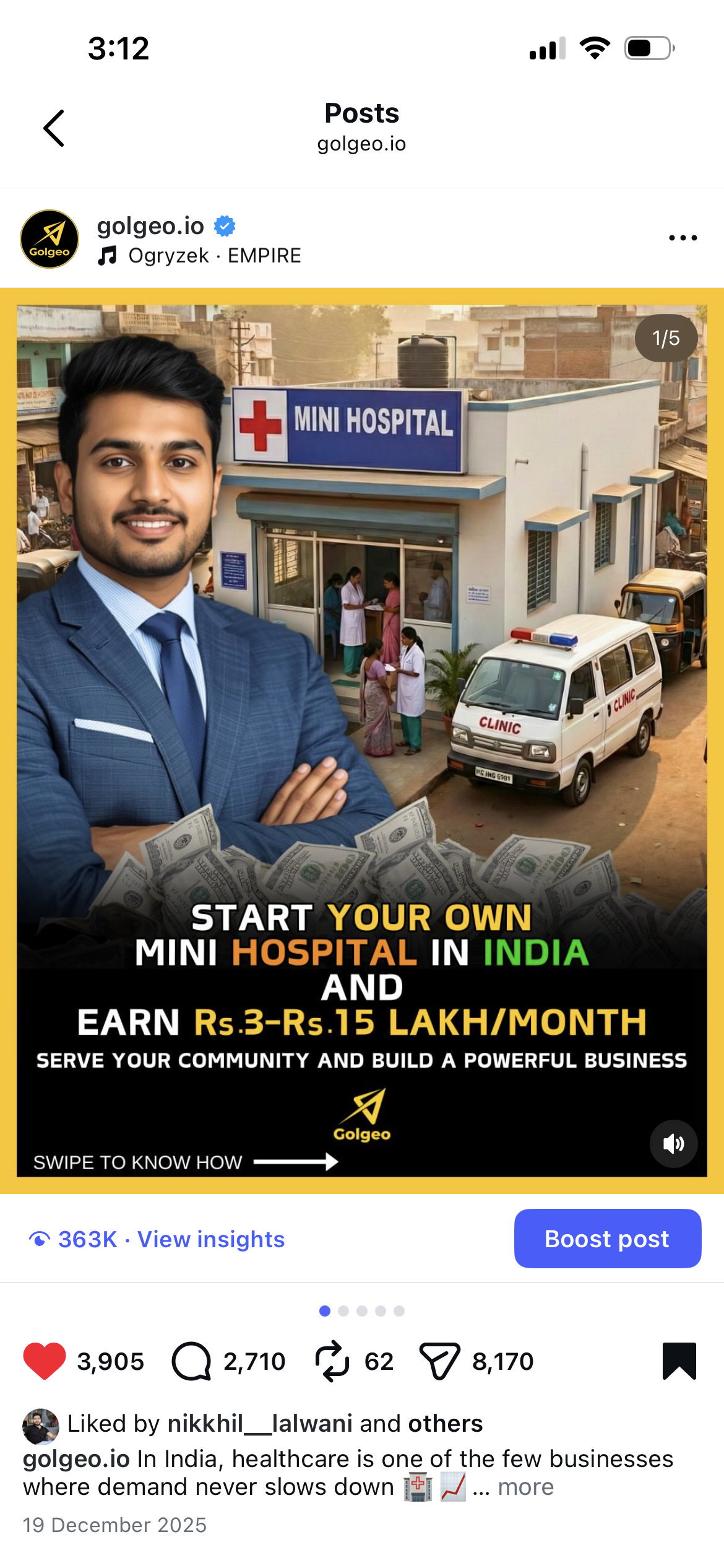 Golgeo carousel engagement screenshot