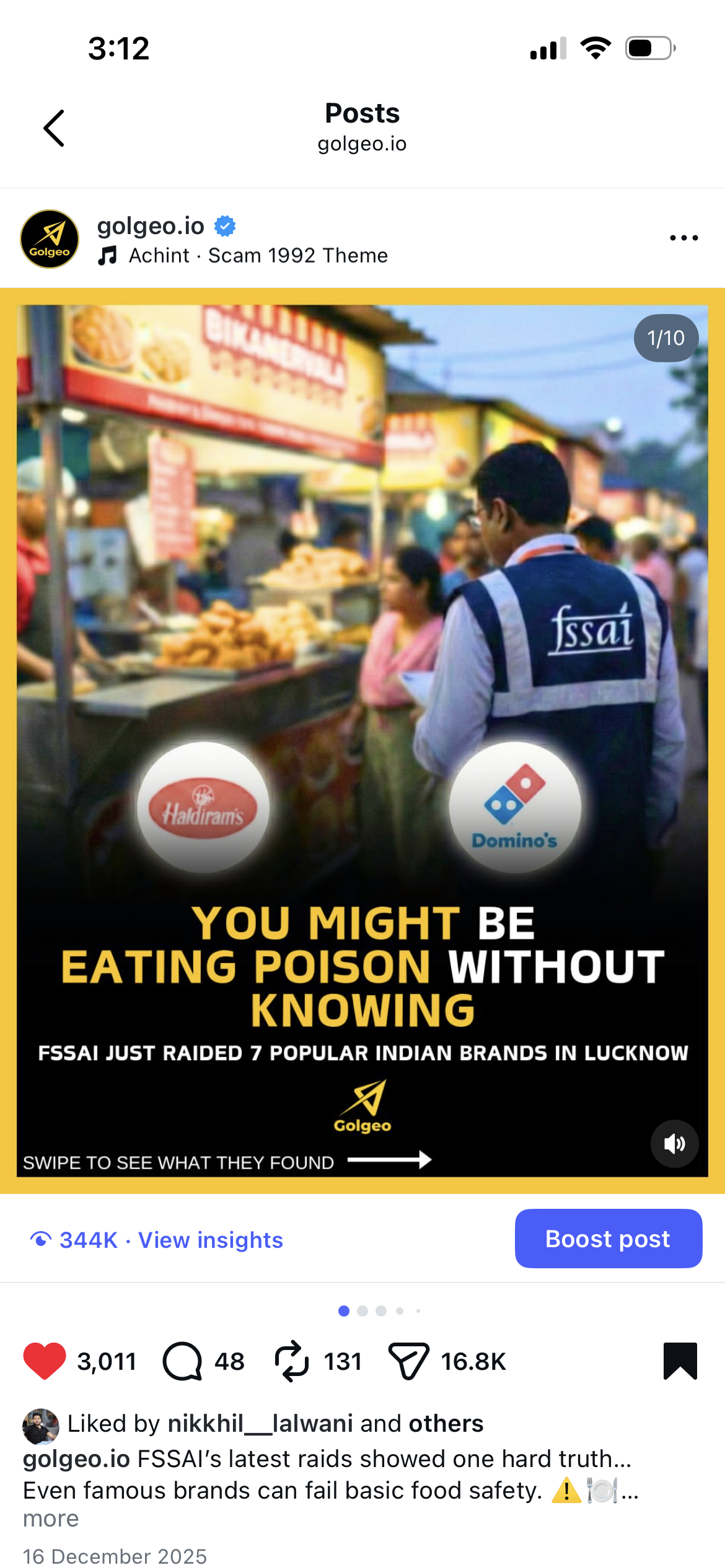 Golgeo carousel engagement screenshot