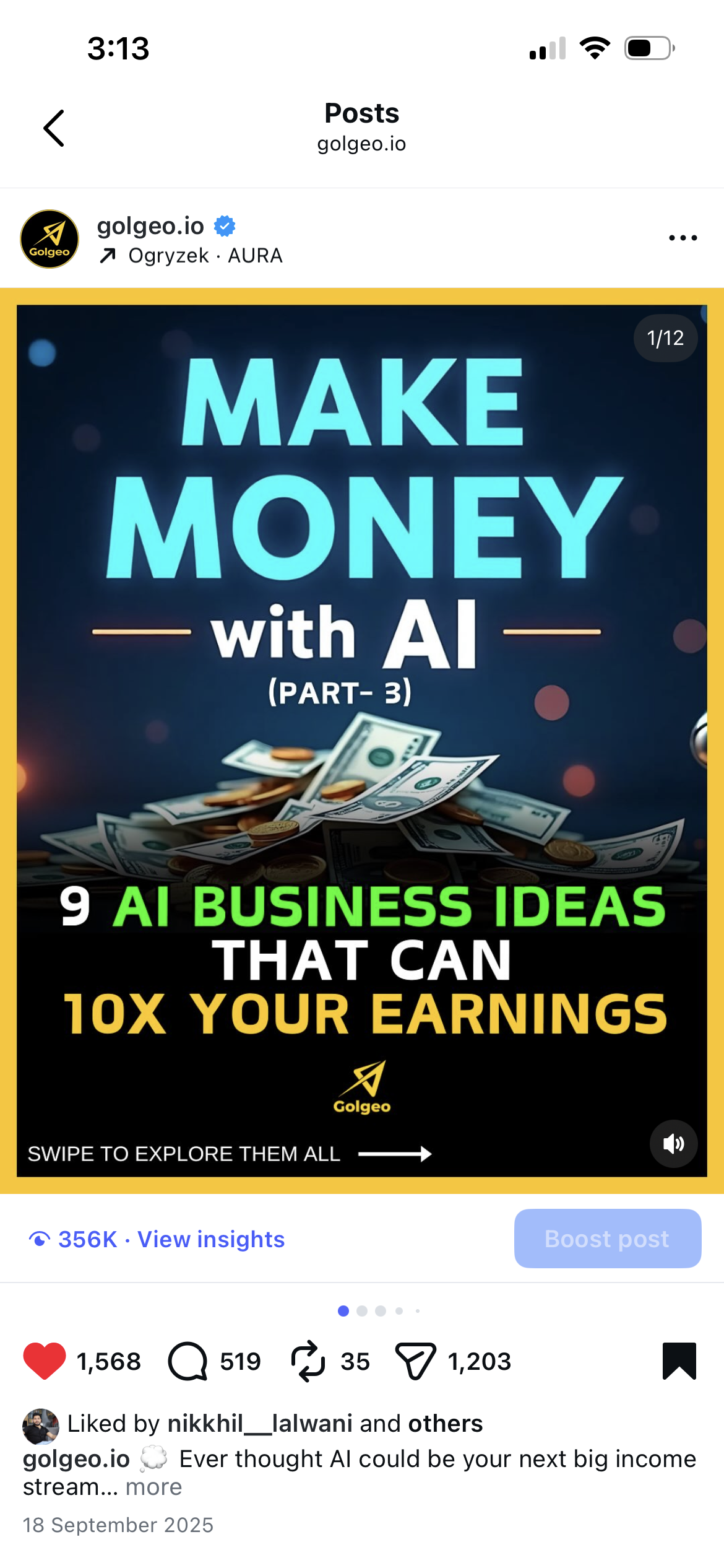 Golgeo carousel engagement screenshot