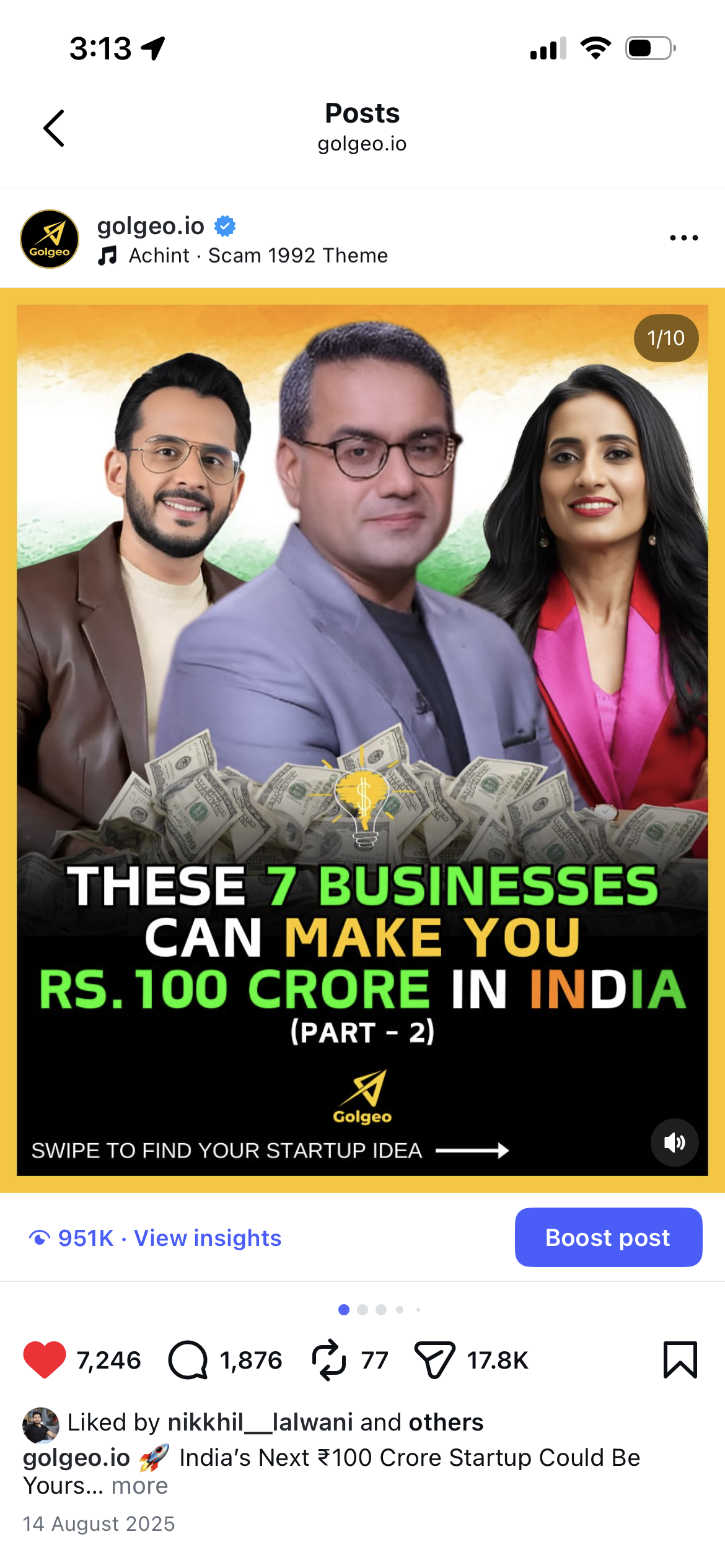 Golgeo carousel engagement screenshot