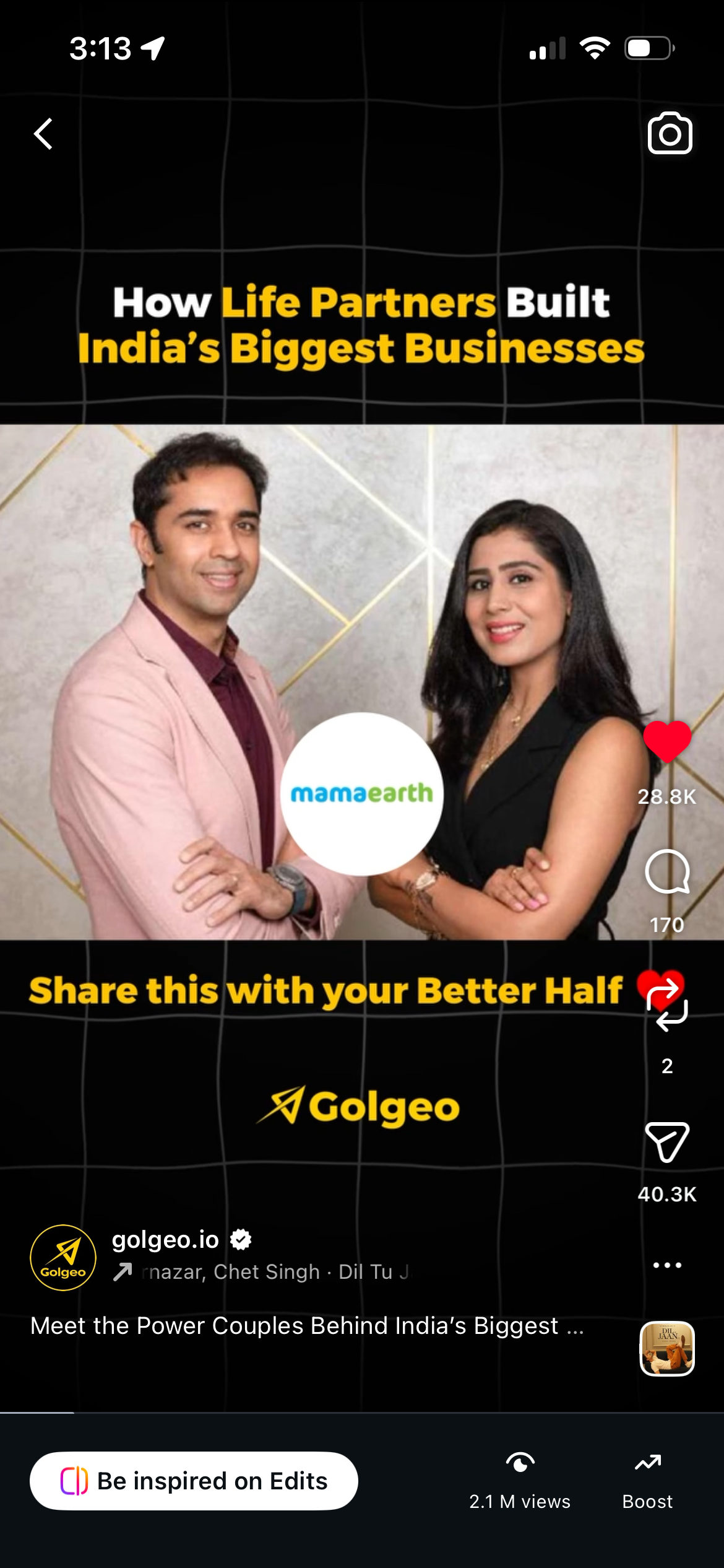 Golgeo reel engagement screenshot