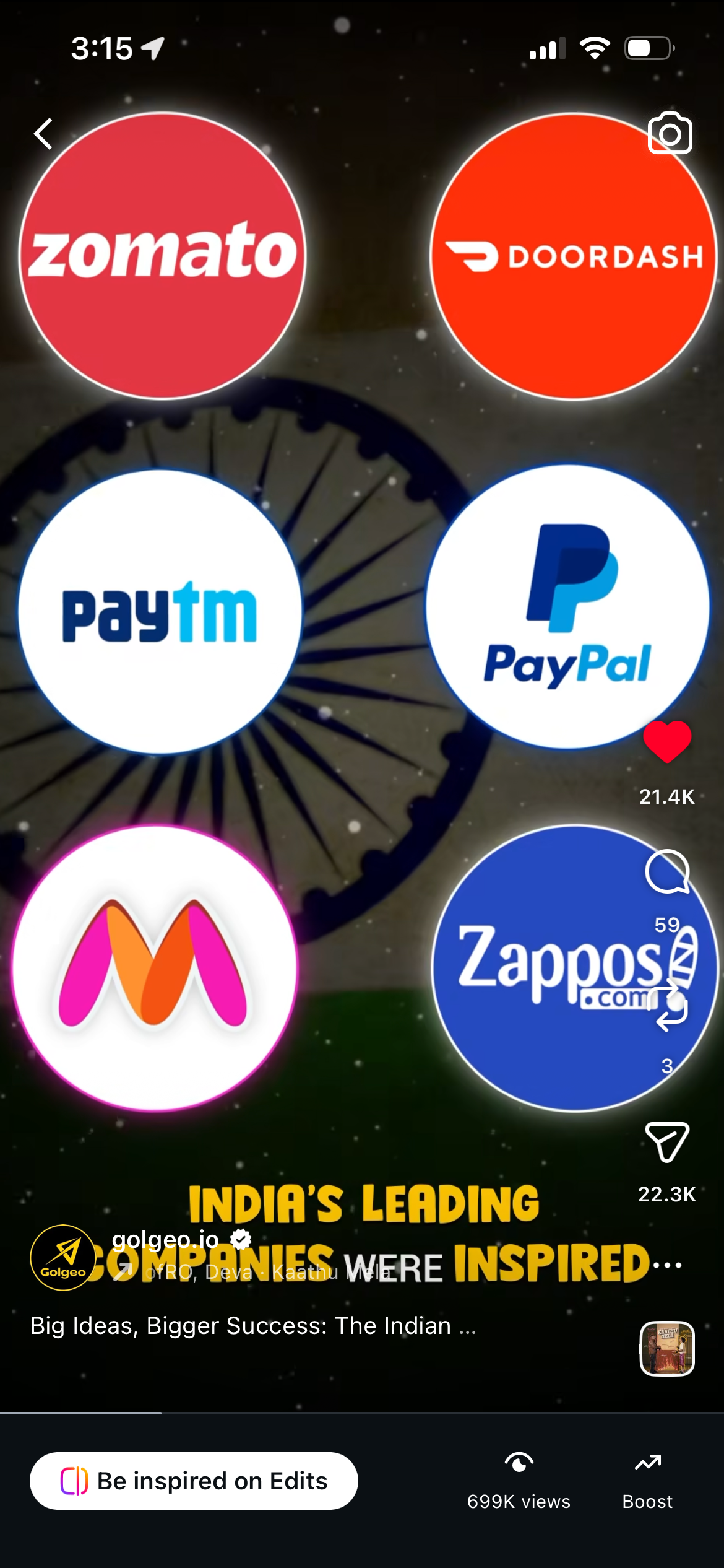 Golgeo reel engagement screenshot